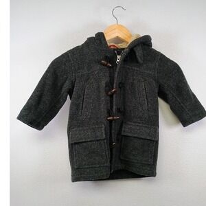Classic Winter Baby Gap Toddler 18-24 Months Gray Wool Toggle Duffle Coat Hooded